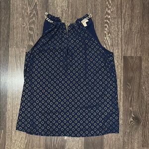 Michael by Michael Kors navy with gold hoops halter tank top with chain detail